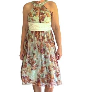 RK  flowy halter  Evening  Dress  Floral Wedding Guest  Gathered Waist